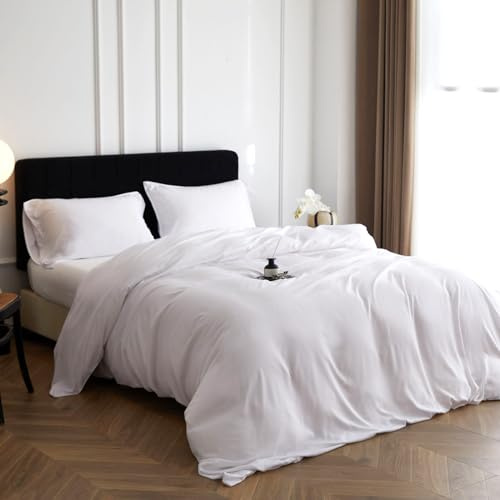 Simple&Opulence Single Bamboo Viscose Duvet Cover Set, Silky and Soft Bedding Luxurious Cooling Bed Sheet Perfect for Skin and Hair with Pillowcases (135×200cm, Pure White)