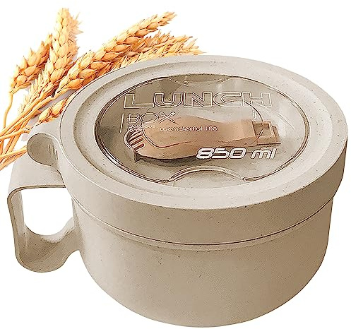 MUUBOOX Microwave Soup Mugs with Lids,28.7oz Microwave Ramen Bowl with Lid,Improved Easy-Grip Design for On-the-Go - Holds Soup, Rice, Cereal & More - BPA-Free(Beige)
