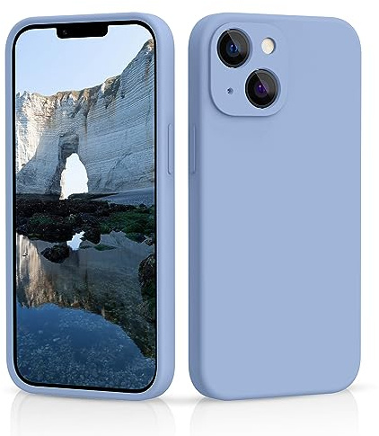 CALOOP Slim-Fit for iPhone 13 Case,Skin Soft Liquid Silicone,Sturdy Shockproof Hard Frame Cover with Anti-Scratch Microfiber Lining,Full Protection for Screen and Camera Lens, 6.1 inch(Sierra Blue)