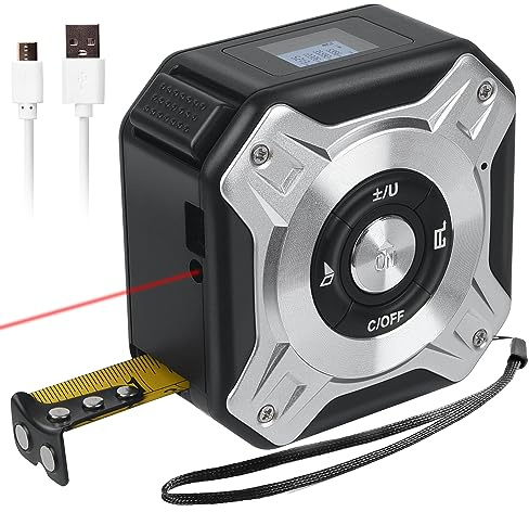 Digital Tape Measure 5 Meters, Laser Level 40 Meters, 2-In-1 Laser Tape Measure Backlit Lcd Display, USB Rechargeable, Ft/In/M Unit Switch Available (black silver)