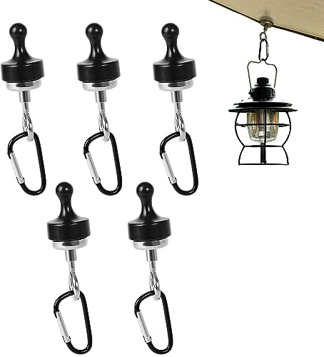 Pomurom Magnetic Hooks for Canopy, 2/3/5 Pieces Magnet Clip Hanger with Carabiner for Camping Cruise, Heavy Duty Strong Magnet Hooks, Multifunctional Canopy Tent Hooks for Hanging Camp Light Lanterns