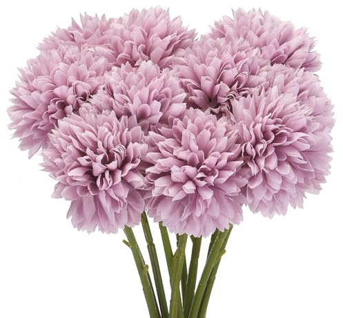 sourcing map 10 cabezas de flores artificiales, bola de crisantemo de seda, hortensias, color morado claro, flores artificiales para manualidades, decoración de bodas y fiestas