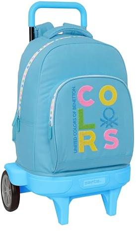 Benetton Spring - Mochila Grande con Ruedas, Compact Evolución, Extraíble, Ideal para Niños de Diferentes Edades, Cómoda y Versátil, Calidad y Resistencia, 33x22x45 cm, Color Celeste