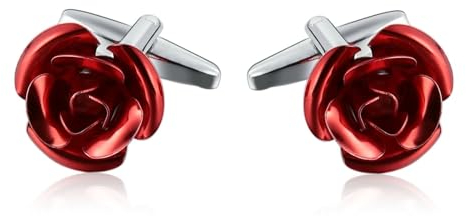 Dsnyu Manschettenknöpfe Herren Hochzeit, Manschettenknöpfe Silbern Rot Blume Edelstahl Hemd Anzug Schmuck mit Geschenkbox