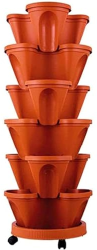 MAYFABD Stapelbar Blumentopf Groß Erdbeerturm Hochbeet Pflanzturm Rund Pflanzkübel mit Plastik Untersetzer für Innen und Balkon Garten Terrasse Pflanzen wetterfestes Pflanzgefäß,G,Fourpetals