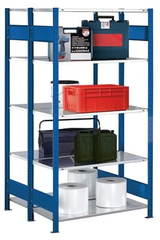 qpool24 Anbauregal, Doppelregal, Fachbodenregal Stecksysem MULTIplus250, 2000 x 1000 x (2x400) mm (HxBxT), 2x5 Fachböden, Längenriegel, verzinkt