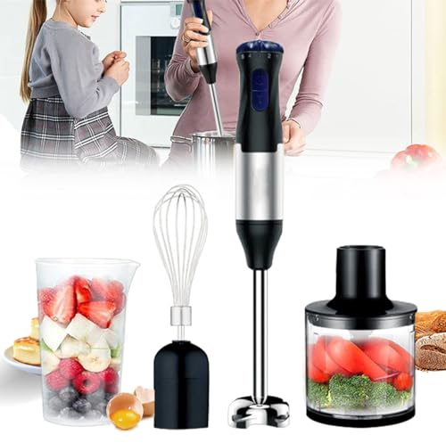 1000W Portable Hand Blender, 4-IN-1Hand Immersion Blender Set, with Beaker, Chopper, Egg Whisk, 5 Speed Adjustable, for Smoothies, Soups, Sauces, Puree, Dip