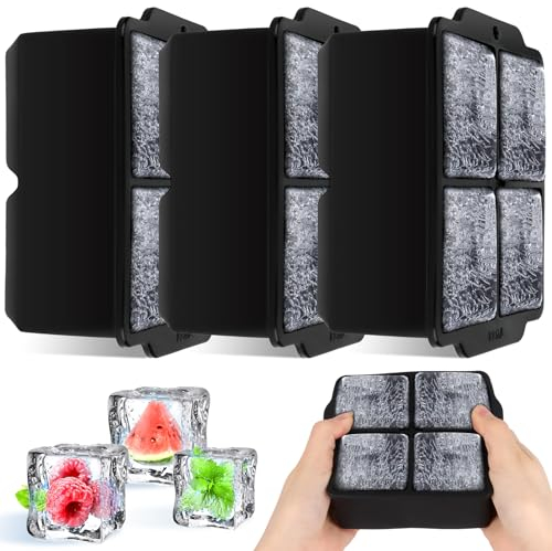 VFANDV Bandejas de Cubitos de Hielo, Cubiteras para Hielo Grande, 3 Piezas 12 Cubos Silicona Moldes Cuadrados Grandes de 5.5cm, Bandeja de Hielo para Cócteles, Whisky, Vino, Puré de Frutas - XXL