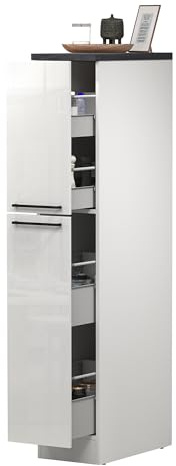 Dmora - Buffet de Cuisine Quintino, Armoire Polyvalente, Meuble de kitchenette, Support réfrigérateur Multifonctionnel, 100% Made in Italy, 30x60h165 cm, Blanc Brillant et Ardoise
