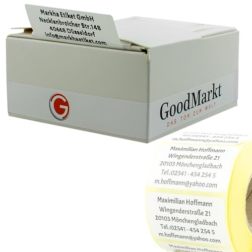 GoodMarkt 250 selbstklebende personalisierte Adressetiketten, 57x32 Wunschtext Namensaufkleber - Absender Etiketten für Briefe, Bücher, Schule, Büro -Adressaufkleber mit sticker selbst gestalten