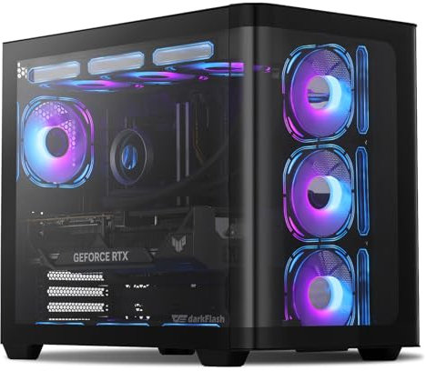 darkFlash Case PC Mid-tower ATX Gaming, Scheda Madre BTF con Plug-in Posteriore, con 4 Ventole ARGB, Case PC Vetro Curvo Vista Completa Dual-Chamber, Tipo C, Supporta due 360 mm AIO, Nero (DPW90)