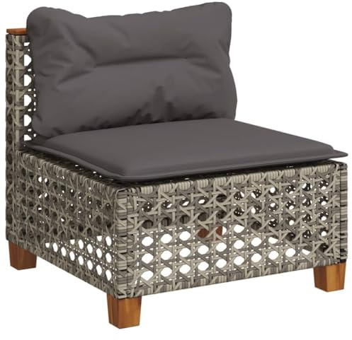 vidaXL Gartensofa ohne Armlehnen mit Kissen Grau Poly Rattan