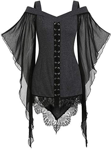 Insert Lace Women Size Sleeve Gothic T-Shirt Tops Plus Damenbluse Schminktisch Damen Kinderhandschuhe Mit Reißverschluss