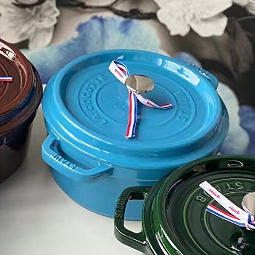 CRBUDY Marmite en Fonte avec Couvercle – Cocotte émaillée antiadhésive allant au Four – Cocotte Ronde en Fonte – Faitouts en Fonte émaillée avec Couvercle Bleu 02 24 cm