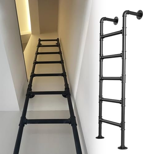 Kellerausstiegsleiter, Fensterschachtleiter für die Wand, multifunktionale Trittleiter für drinnen/draußen, schwarze Kletterleiter, Eingangsleiter, Feuerleiter aus Metall, Etagenbettleiter(170cm/67in)
