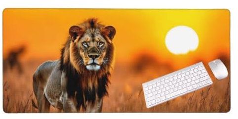 Gaming Mauspad Sonnenuntergang Löwe Mauspad, Mousepad XXL 900x300 mm, Mauspad Gaming Zubehör mit Anti Rutsch Basis Mouse Pad Wasserdicht und Langlebig Gaming Zubehör für Home Office Zimmer Deko S-8404