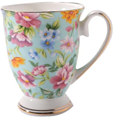 Stgbcst Taza de té y café, diseño floral, de porcelana premium, taza de café, regalo, taza de cerámica, 300 ml, con asa, taza para té o café (estilo 7)