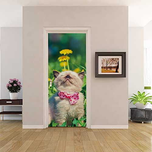 3D Türtapete 70x200 Türaufkleber Selbstklebend Türfolie Poster Fototapete Türbilder Türtattoos Wasserdichte Tür Stickers für Kinderzimmer Wohnzimmer Badezimmer Tierische Katze