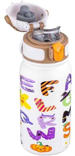OLDLEY Botella de Agua Aislada para Niños 350ml/12oz, Termo de Acero Inoxidable, Doble Pared, Antifugas, Bonito, Pequeño, con Asa, Mantiene Bebidas Frías o Calientes para Niños, Niñas y Pequeños.