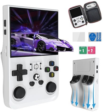 R36pro Retro Handheld Video Game Console,Built-in 22000+ Games 30+ Emulators,4000mAh Battery,HD,3.5 Inch IPS Screen,Open Source Linux System,Portable mini emulator handheld,Multiplayer (White-128G)