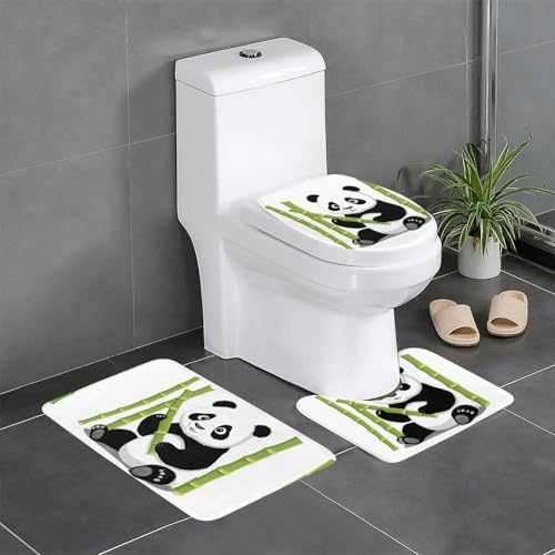 GGNKDL Set di 3 tappeti da bagno con motivo a panda e bambù. Set di tappeti da bagno antiscivolo, facili da pulire e mantenere, bloccano l'umidità e durevoli