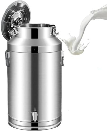 Adima 5L/9L/14L/18L Secchio per Il Latte Caraffa per latte in acciaio inox Lattina per Latte Secchio Di Vino con Coperchio E Rubinetto per L'Uso nelle Cucine Rurali E Domestiche,5L
