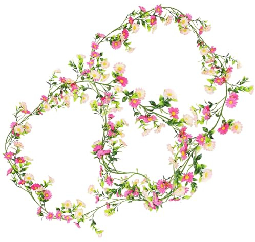 CONNECTION 2 Piezas Guirnalda de Flores Artificiales Margarita 2.1 M Decorativas Guirnalda Flores de Seda Margarita Vines Margaritas Colgando para Fiesta Hogar Boda Arco Pared Balcón Decoración (Rosa)