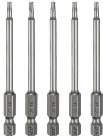 sourcing map 5 punte per cacciavite Torx T10 da 1/4 gambo esagonale 3,15 (80 mm) lungo magnetico senza foro punta a prova di manomissione 6 punti cacciavite a stella punte per trapano avvitatore