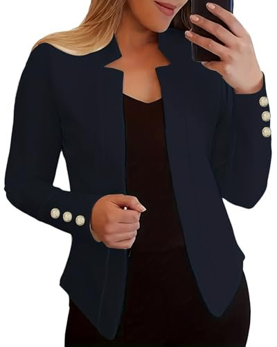 Generico Giacca Cropped Donna, Blazer Elegante Donna Giacca da Abito Elegante Manica 3/4 Blazer Jersey Slim Fit con Bottone Classico Cappotto Corto Ol Giacca Slim Fit Bavero Giacca con Tasche