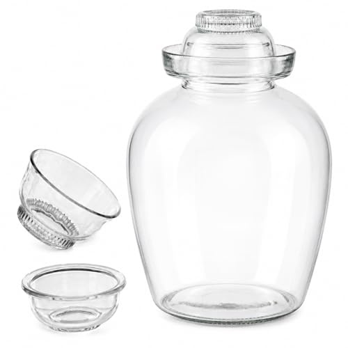 lilawelt24 8,5L Fermentationsglas mit Wasserverschluss und 2 Glasschalen, Gärglas für Kimchi, Sauerkraut, Kefir und Kombucha, großes Einmachglas zum Fermentieren und Aufbewahren