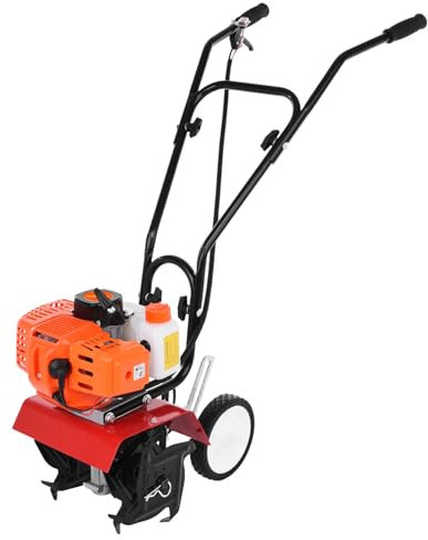 funrautz 52CC Petrol Garden Tiller, 3HP 2-Stroke Soil Cultivator, Lightweight Rotavator with Sure-Grip Handles, 35cm Tilling Width & 10cm Adjustable Depth, Durable for Professional Landscapers Orange
