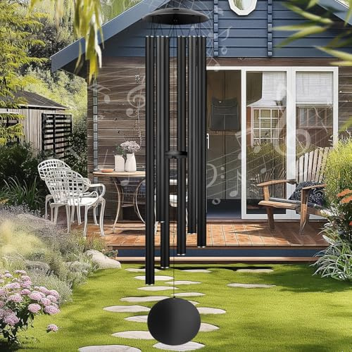 66 Large Wind Chimes for Outside Deep Tone, 6 Thickened ⌀ 1.2 Tubes Tuned Relaxing Melody Wind Chime, Windchimes Outdoors for Garden Patio Decor, Great Gift Idea for Your Loved One (Black, 66)