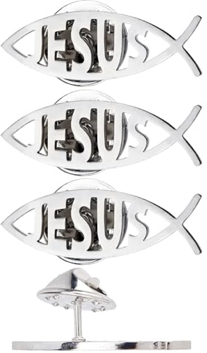 SUPERFINDINGS 4 Stück Jesus Fisch Brosche Cartoon Fisch Anstecknadel Emaille Anstecknadel Jesus christenfisch Pins für Unisex Mantel Hemd Anzug Kragen Zubehör Geschenk,Platin