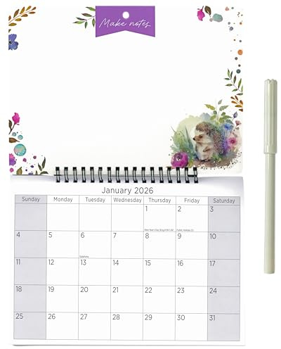 2026 Family Memo Calendar Dry Wipe Board Month to View Hanging Wall Year Planner with Pen (Hedgehog)