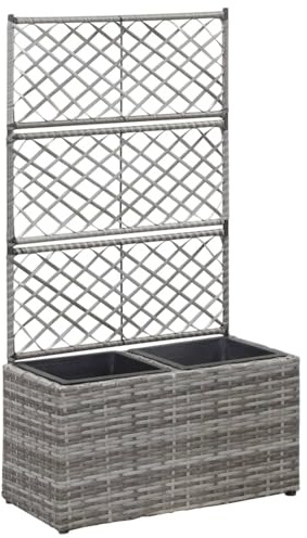 Tidyard Enrejado y arriate 2 macetas ratán sintético Gris 58x30x107 cm