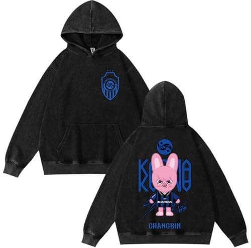 Silver Basic KPOP Stray-kkids Mujer Hombre HYUNJIN HAN Linda Sudadera Estampada con Capucha de Dibujos Animados