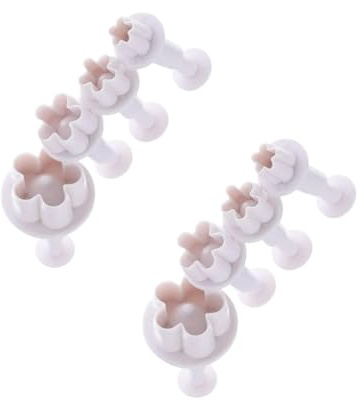 Lot de 8 emporte-pièces à piston en forme de fleur blanche pour gâteaux, fondants, outils de décoration de gâteaux, accessoires de cuisson, emporte-pièces pour la cuisson en plastique, outils de