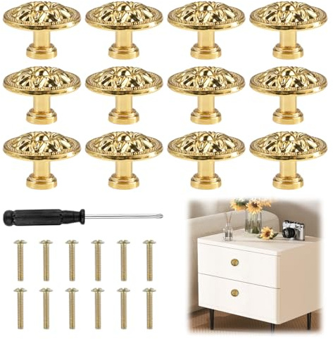 12 stycken möbelknappar, 32 mm skåpknoppar vintage, guldknappar för byrå, lådknappar, skåpknappar, lådknopp, dörrknopp vintage, för skåp och byråer (rund)