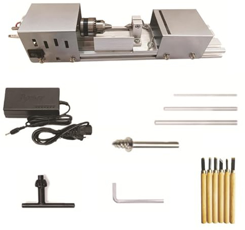 Tour Mini 6 en 1, Machine à Percer, Tourner et Polir des Perles pour la Fabrication de Modèles en Bois DIY, Idéale pour la Gravure et le Polissage du Bois
