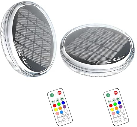 YumSur Solar Schwimmende Pool Licht, 2 Stück Poolbeleuchtung Unterwasser Solar Fernbedienung, 12 Farbmodi, Timer, IPX7 Wasserdicht Teichbeleuchtung für Whirlpool, Party, Teiche, Lawn, Badewanne, Deko