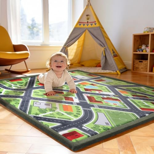 Treeboy krabbelmatte spielmatte Baby Kinder spielteppich 120x170x2cm Grün | krabbeldecke Baby play crawling mat für Kinderzimmer mit hochwertigem Memory-Schaum Rutschfester Unterseite Kinderteppich