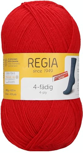 REGIA 4-fädig Uni 9801268-02054 hochrot Handstrickgarn, Sockengarn, 100g Knäuel