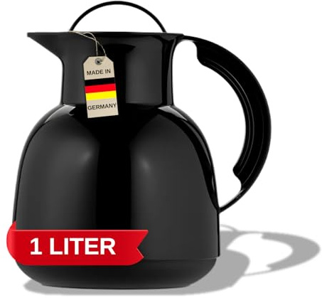 Helios Renature Reclying-Thermoskanne 1L – 6h Heiß – Robuster Kunststoffmantel – Ergonomischer Griff - Fassungsvermögen für ca. 8 Tassen, Schwarz