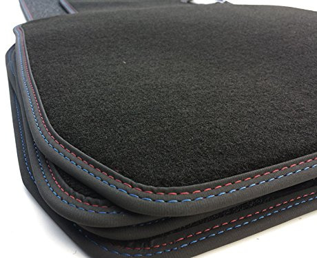 Fußmatten (Premium Velours) 5er F10 F11 M5 Autoteppich Matten Deluxe M Doppelnaht Rot Blau