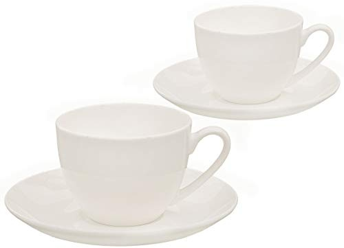 Buchensee Kaffeetassen Set aus Fine Bone China Porzellan. 2 Kaffeetassen je 210ml und 2 Unterteller in fein-cremigem Weiß.