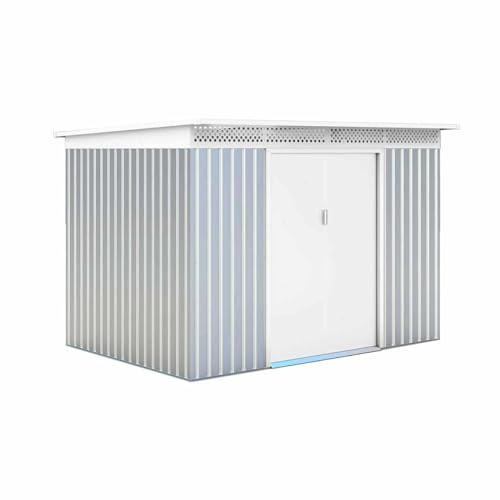 GARDIUN KIS12136 - Caseta Metálica London 5,71 m² Exterior 206x277x187 cm Acero Galvanizado Silver/Blanco