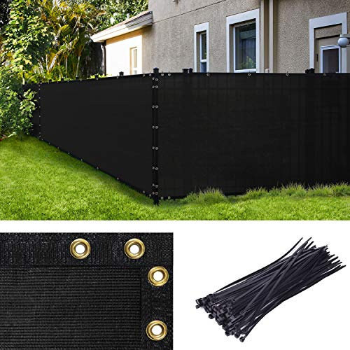 Amgo Black 4' x 50' Fence Privacy Screen, Commercial Standard Heavy Duty Windscreen with Bindings & Grommets, 90% Blockage, Cable Zip Ties Included (We Make Custom Size)