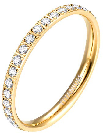 Mabohity ring dam 2 mm titanring med zirkon titan evighet vigselring vänskapsring bröllop ringar, silver guld roseguld, storlek 47–67 e titan, 49 (15,6), colore: Guld, cod. MBH0100359