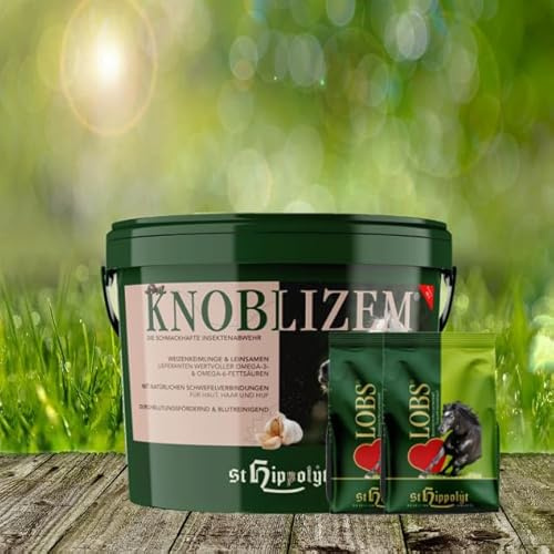 St. Hippolyt Knoblizem 10kg | Mit Knoblauch für natürliche Insektenabwehr - Ergänzungsfutter für Weidepferde, Haut und Hufe + 2 x 1 kg Belohnungs-Lobs