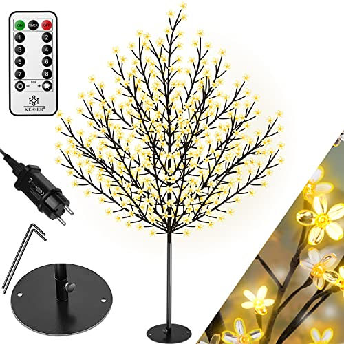 KESSER® Kirschblütenbaum mit Fernbedienung 220 LED | 220cm Lichterbaum Indoor Outdoor Metallfuß Stabil | Weihnachten Beleuchtung Leuchtbaum Warmweiß
